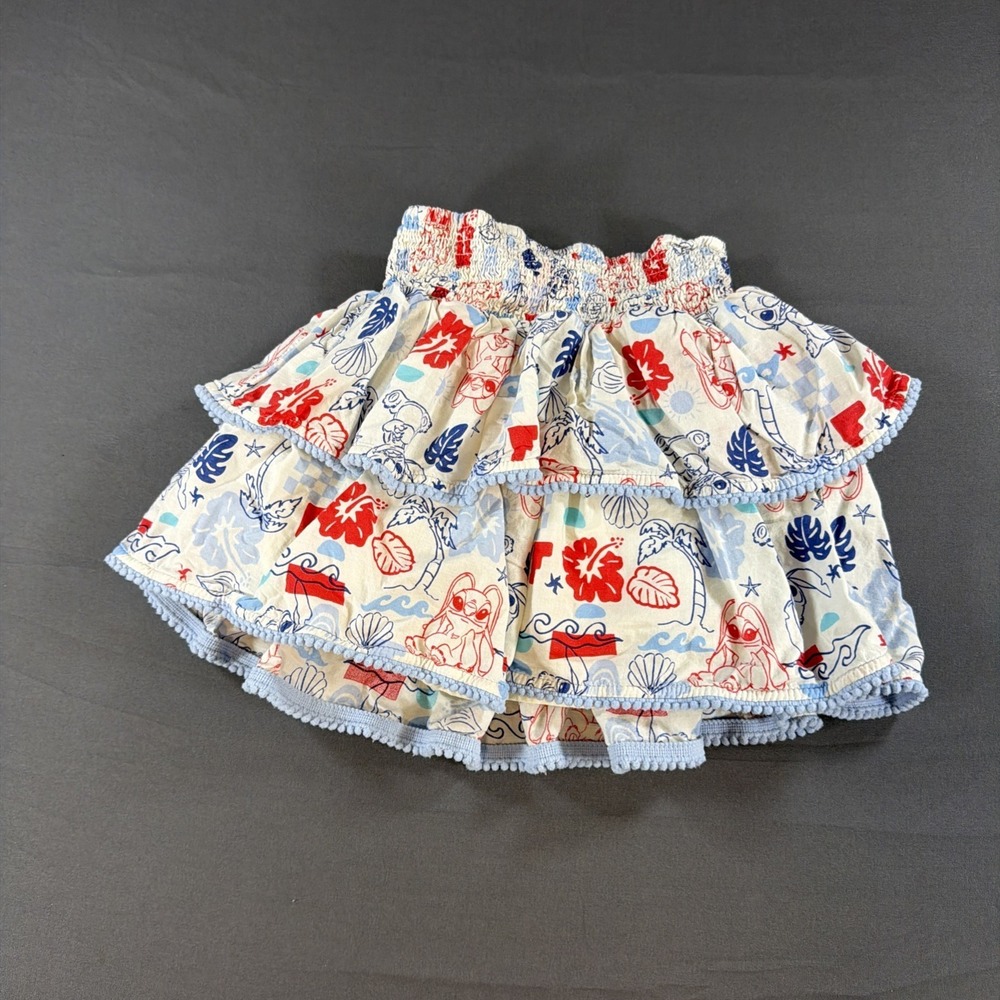 Cat & Jack Disney Lilo & Stitch Tiered Ruffle Skirt Pom Trim Multicolor Size M 8